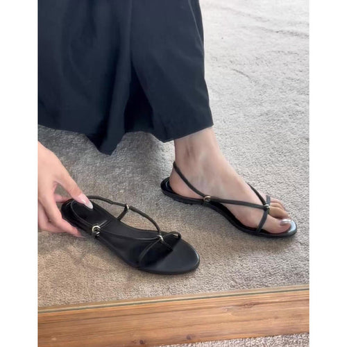 Damen Zehentrenner-Sandalen mit eleganten Riemen und goldenen Akzenten EB