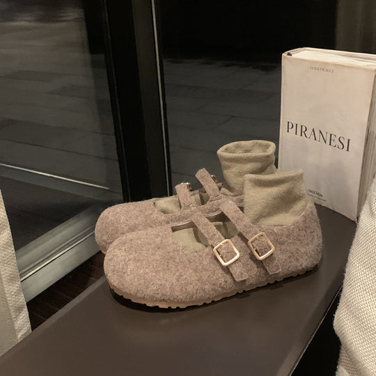 Damen Filzhausschuhe mit verstellbarem Riemen und komfortablem Fußbett EB