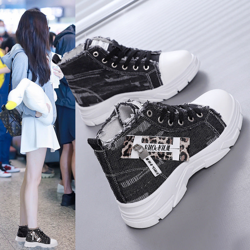 Damen High-Top Sneakers mit vintage Denim-Detail und verstärkter Sohle EB