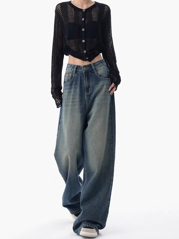 Damen Oversized Denim-Jeans mit hoch geschnittenem Bund EB