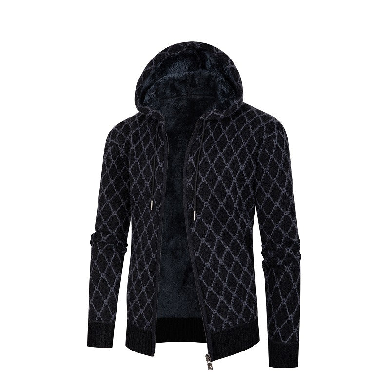 Herren Kapuzenjacke mit modernem Rautenmuster und kuscheligem Innenfutter EB