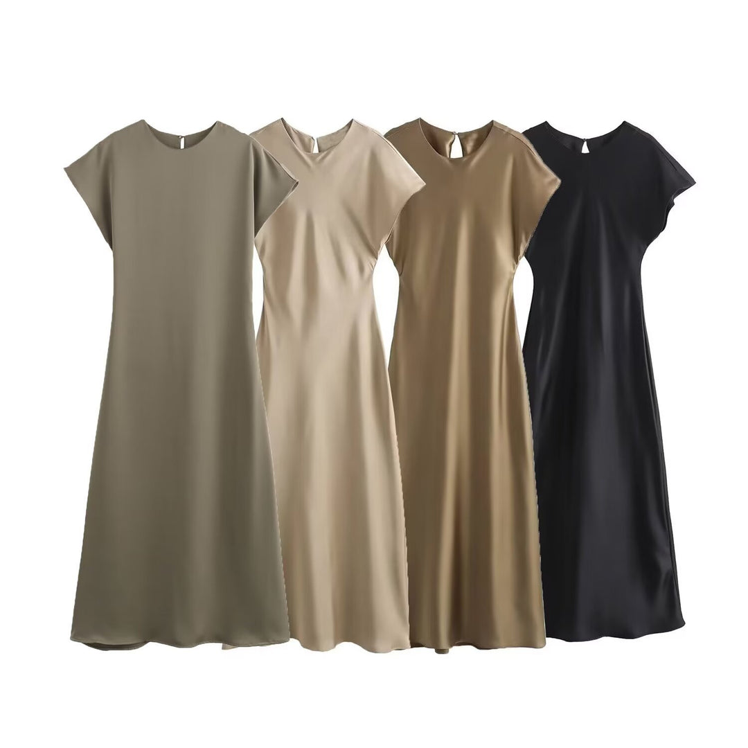 Damen elegantes Maxikleid mit fließendem Schnitt und modernem V-Ausschnitt EB