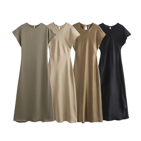 Damen elegantes Maxikleid mit fließendem Schnitt und modernem V-Ausschnitt EB