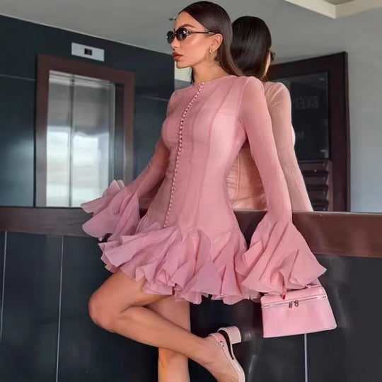 Damen Fransen-Kleid mit fließendem Rüschenabschluss EB