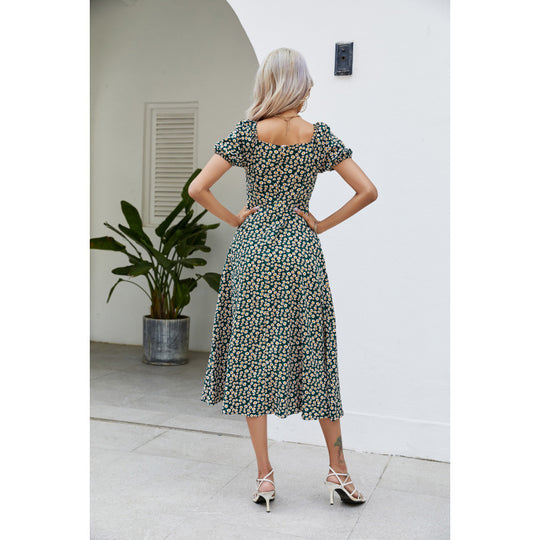 Damen Maxikleid mit verspieltem floralem Design und seitlichem Schlitz EB