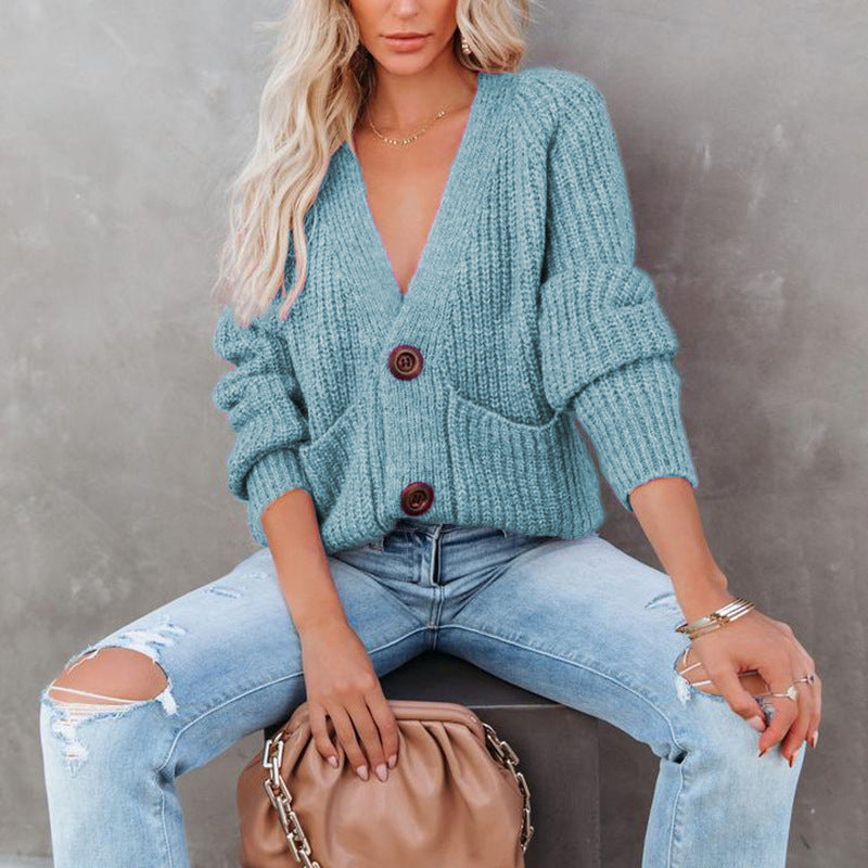 Damen Grobstrickjacke mit V-Ausschnitt und Taschen EB
