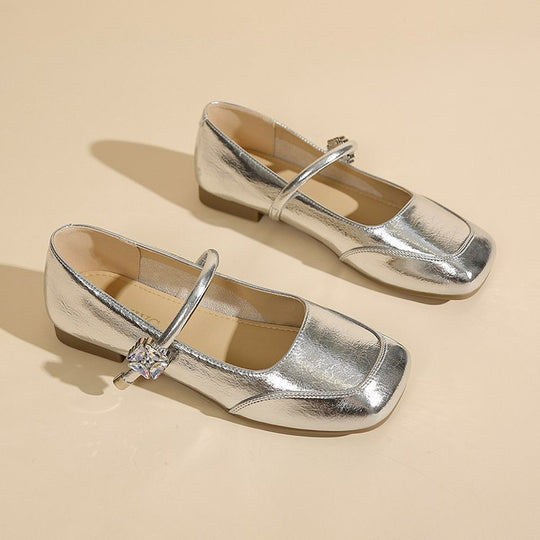 Damen elegante Flachschuhe mit funkelndem Riemchen und glänzendem Obermaterial EB