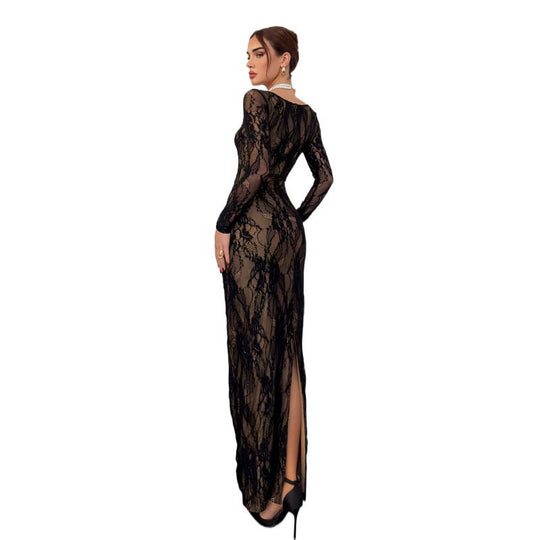 Damen Spitzenkleid mit langem Arm und luxuriösen Details EB