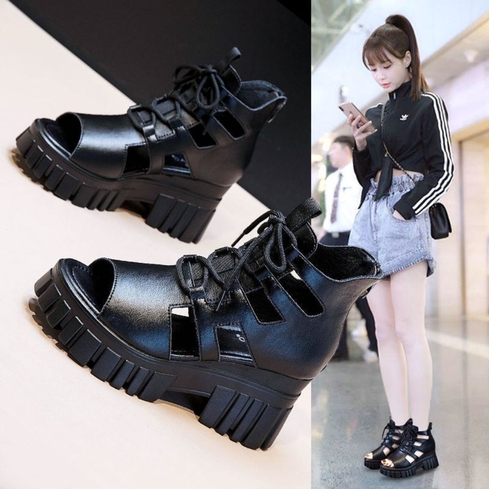 Damen Hochfrontige Schnürsandalen mit robustem Blockabsatz EB