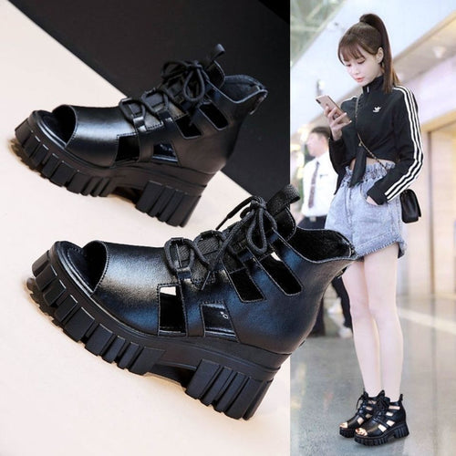 Damen Hochfrontige Schnürsandalen mit robustem Blockabsatz EB