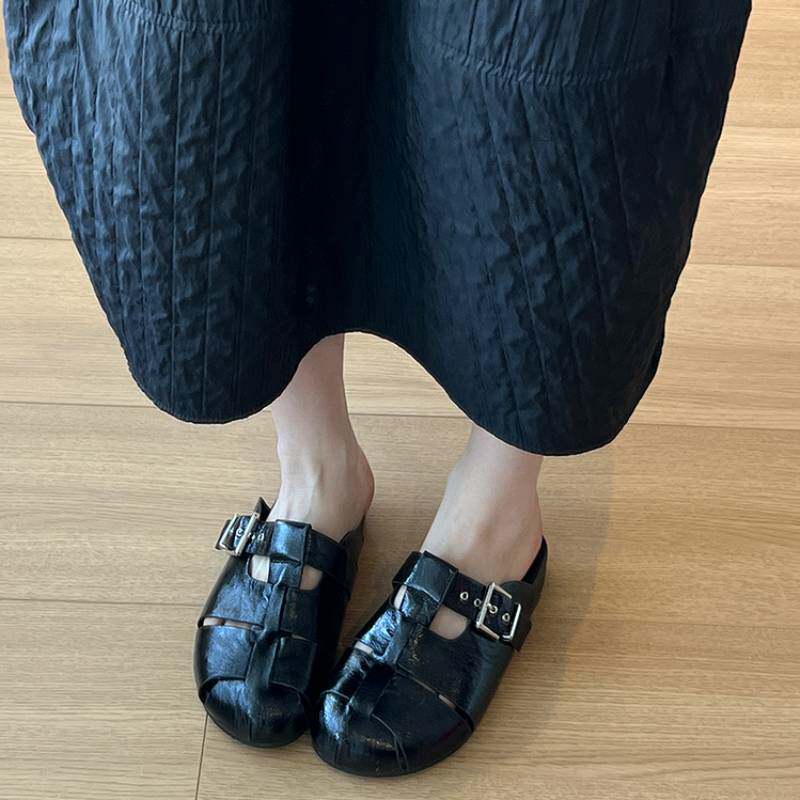 Damen elegante Pantoletten mit verstellbarem Schnallen-Design EB