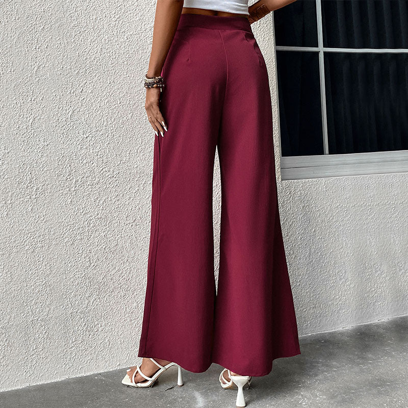 Damen Weite High-Waist-Hose mit Schleifenbund und Faltenwurf EB