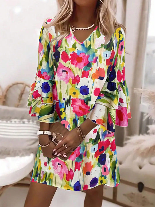 Damen Kurzes Kleid mit voluminösen Ärmeln und floralem Muster EB