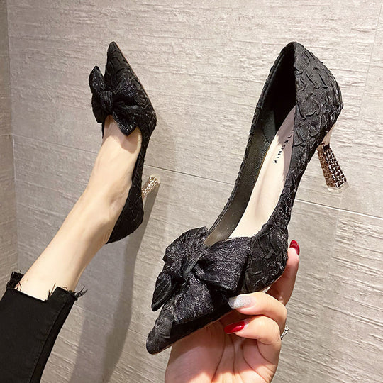 Damen elegante Pumps mit Schleifen-Detail und funkelndem Absatz EB