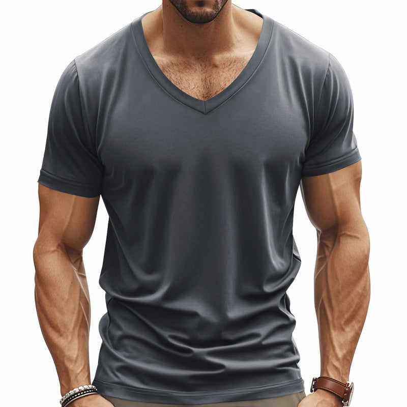Herren nan V-Ausschnitt-T-Shirt aus Stretchbaumwolle mit ergonomischem Schulterschnitt und flachem Saum EB