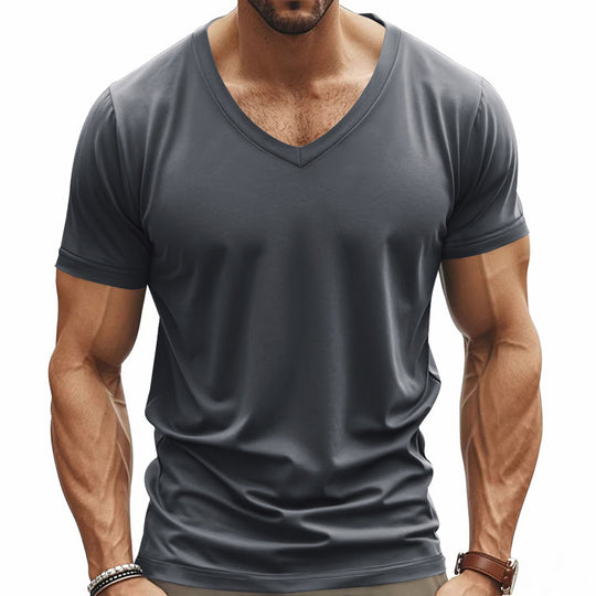 Herren nan V-Ausschnitt-T-Shirt aus Stretchbaumwolle mit ergonomischem Schulterschnitt und flachem Saum EB