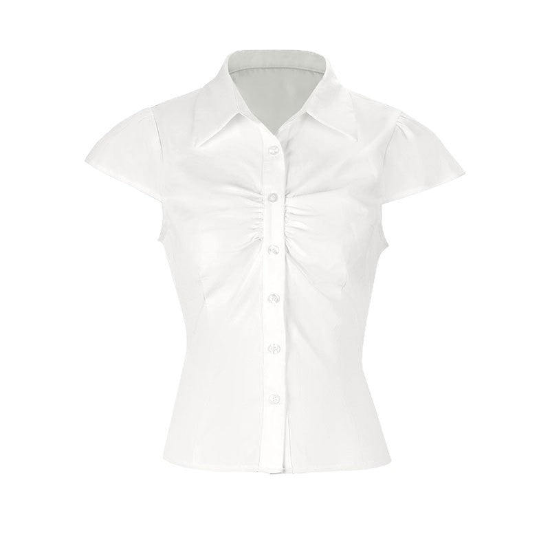 Damen elegante Bluse mit Raffung und schickem Kragen EB