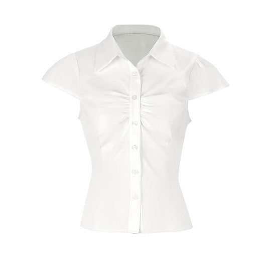 Damen elegante Bluse mit Raffung und schickem Kragen EB