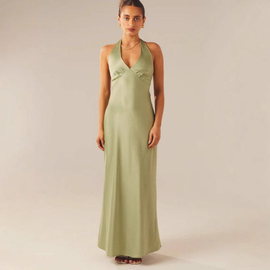 Damen Elegantes Wickelkleid mit V-Ausschnitt und schmalem, fließendem Schnitt EB