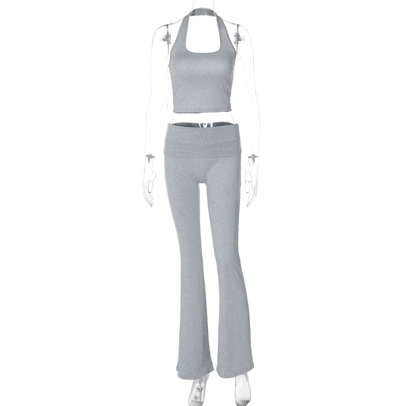 Damen Sportliches Set mit Haltertop und Flared Pants EB