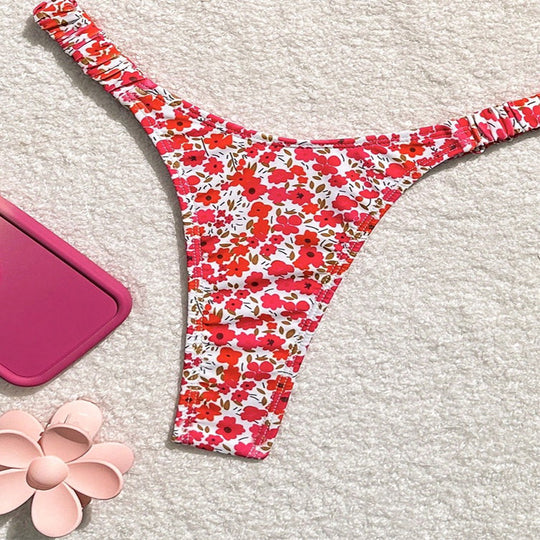 Damen Triangel-Bikini mit floralem Design und verstellbaren Trägern EB