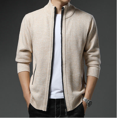 Herren lässige Strickjacke mit hohem Kragen und praktischem Reißverschluss EB