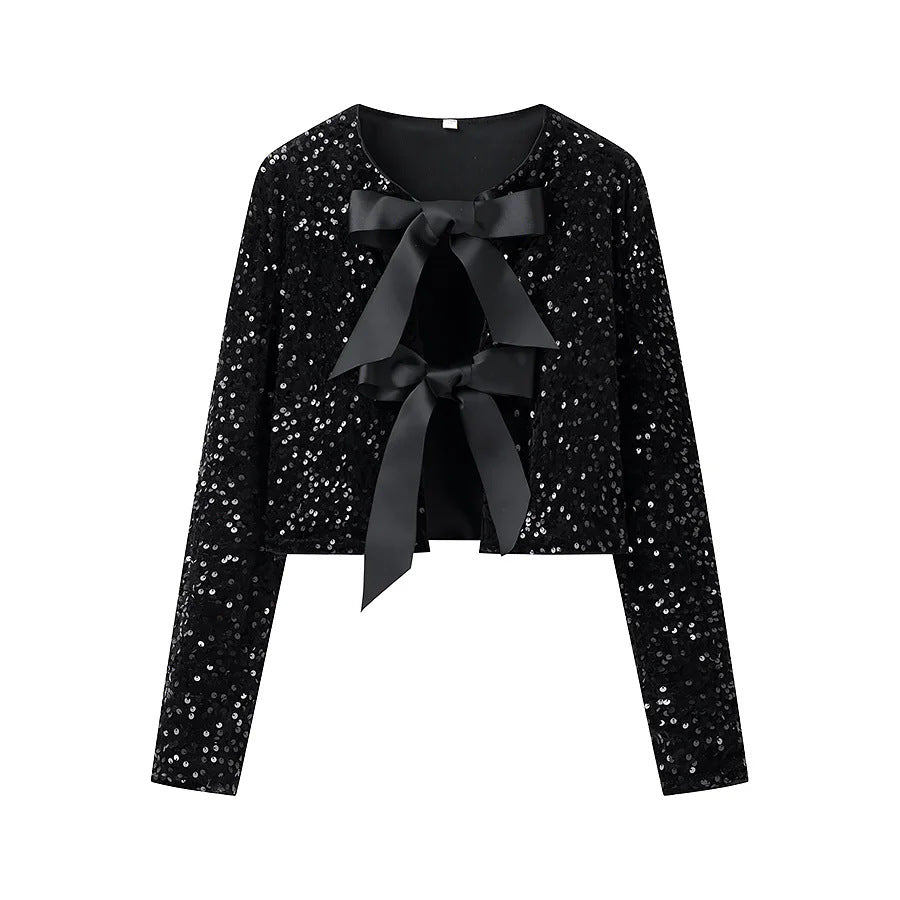 Damen modische Kurzjacke mit eleganten Bindebändern EB