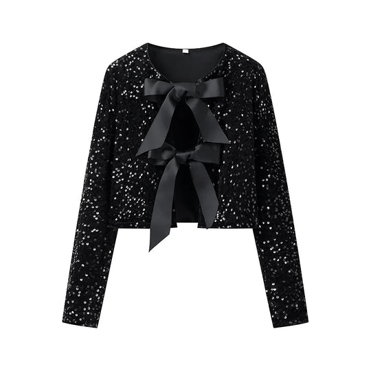 Damen modische Kurzjacke mit eleganten Bindebändern EB