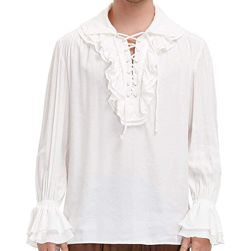 Herren nan lässiges Kurzarmshirt mit geschnürter V-Kehle, kurzem Stehkragen und weichem Baumwollmix Eb