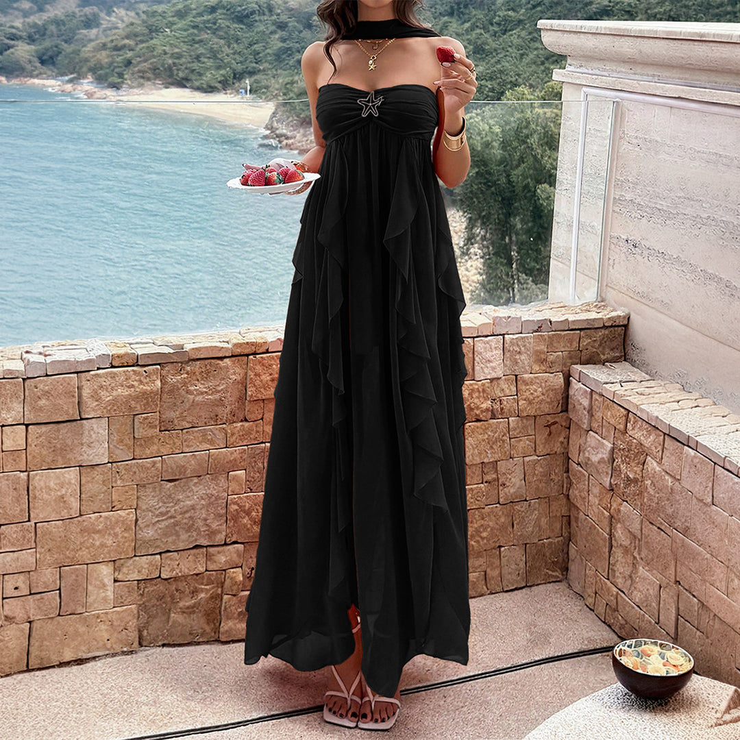 Damen Maxikleid mit schwingendem Rüschendesign und elegantem Bustier EB
