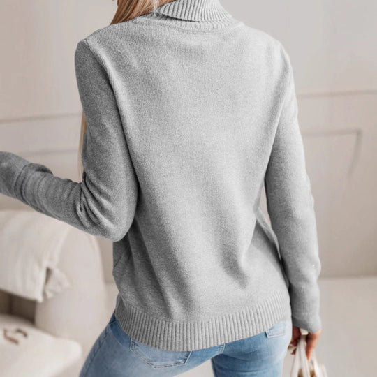 Damen eleganter Rollkragenpullover mit Knopfdetails EB