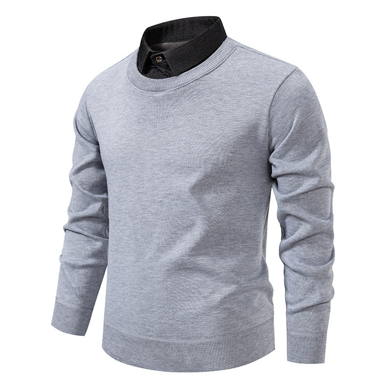 Herren nan Feinstrickpullover mit integriertem Hemdkragen und schmaler Silhouette EB