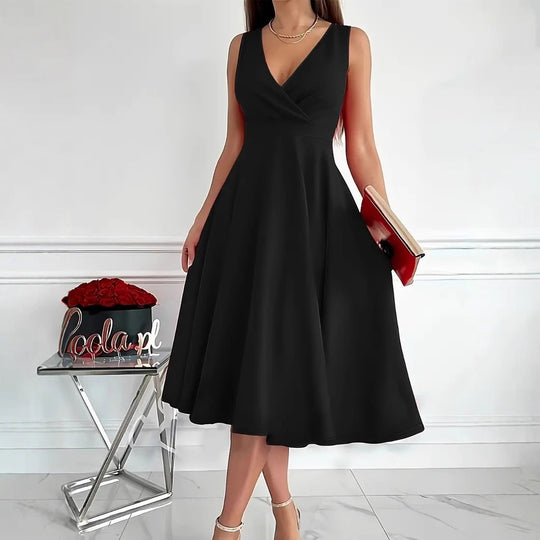 Damen elegantes A-Linie Wickelkleid mit V-Ausschnitt EB