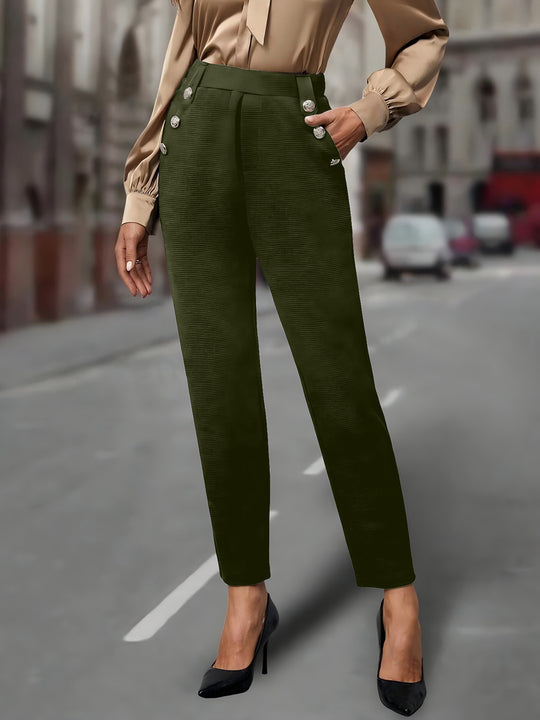 Damen elegante Anzughose mit doppeltem Knopfverschluss und schmalem Bein EB