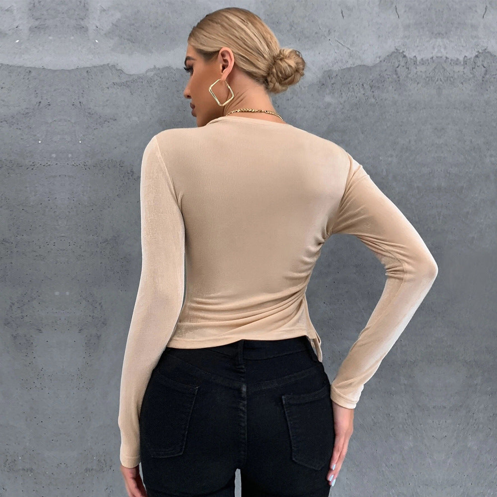Damen figurbetontes Langarm-Top mit seitlicher Raffung, Tunnelzug und schmeichelnder Sculpting‑Passform Eichborn Berlin