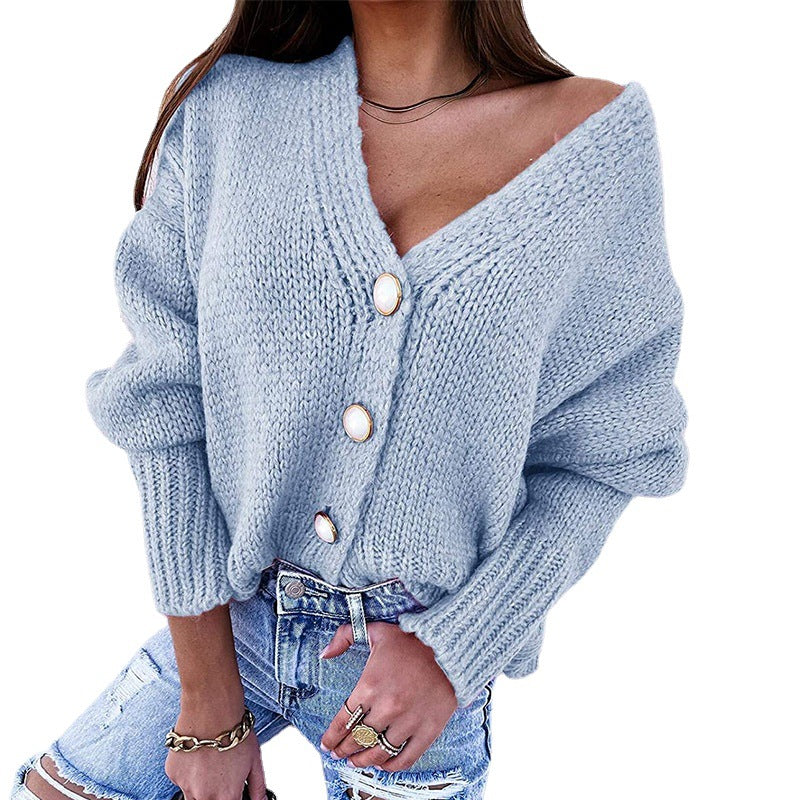 Damen Strickjacke mit lässigem V-Ausschnitt und feinen Knopfdetails EB