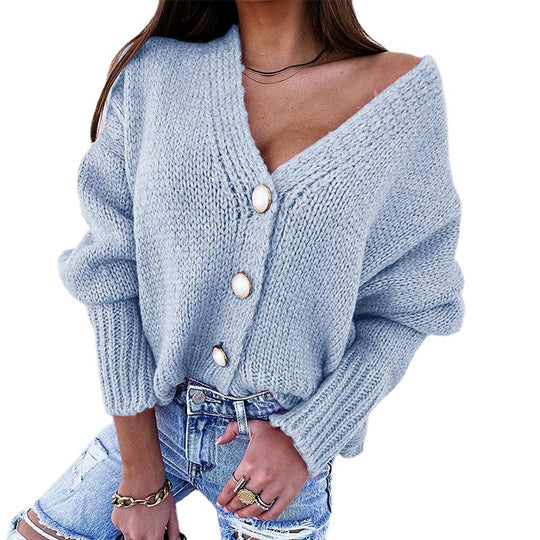 Damen Strickjacke mit lässigem V-Ausschnitt und feinen Knopfdetails EB
