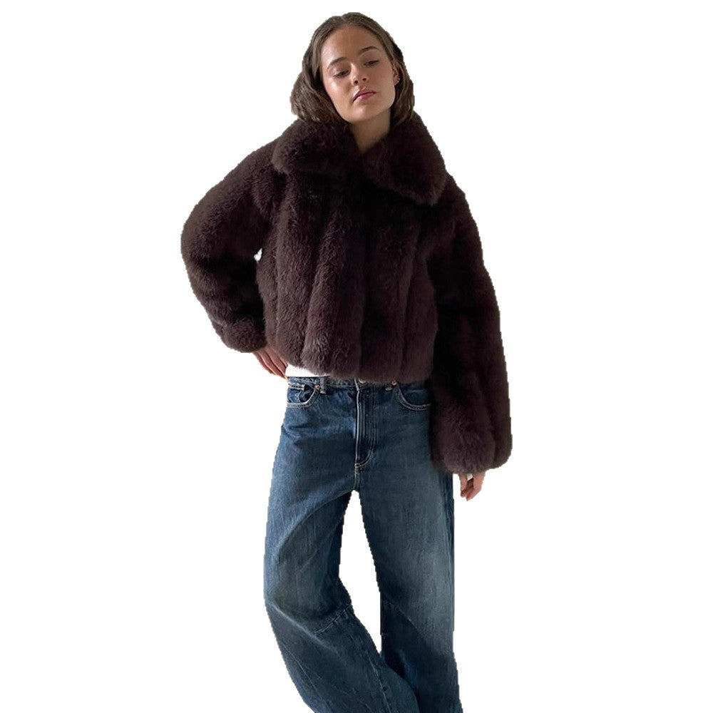 Damen Kunstfelljacke im modischen Cropped-Stil EB