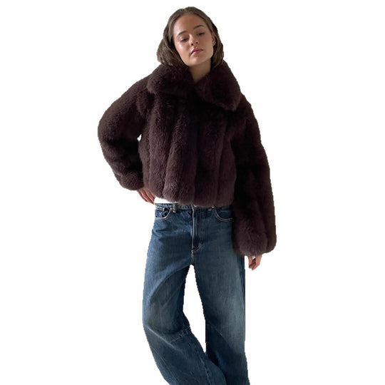 Damen Kunstfelljacke im modischen Cropped-Stil EB