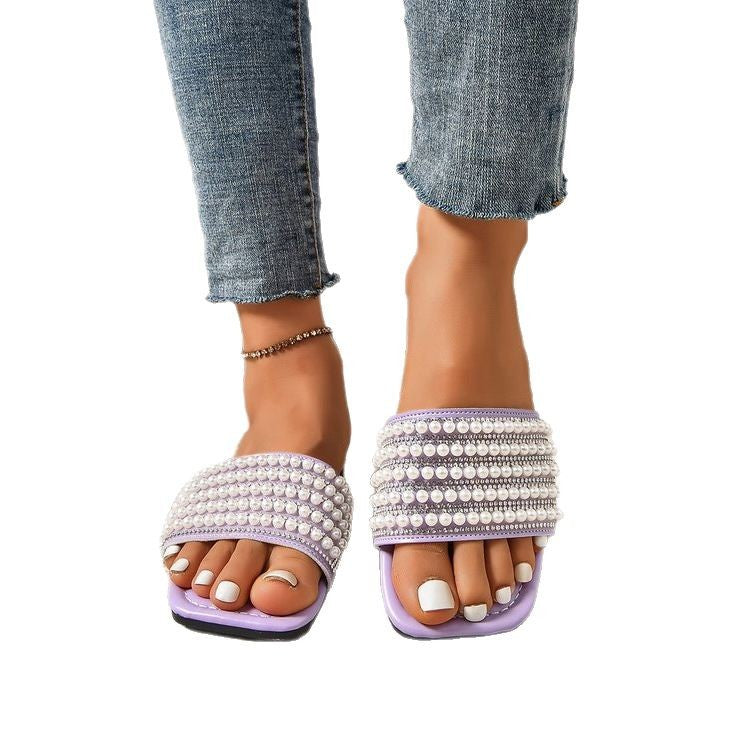 Damen Glamouröse Riemen-Sandalen mit Perlen-Applikation EB