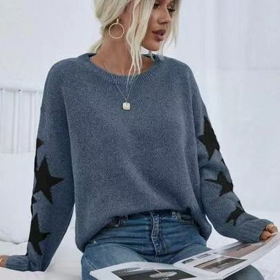 Damen Modischer Strickpullover mit Sternen-Muster EB