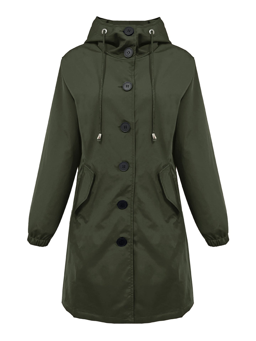 Damen nan leichter Regenparka mit Kapuze, überlanger Knopfleiste, Tunnelzug und aufgesetzten Taschen EB