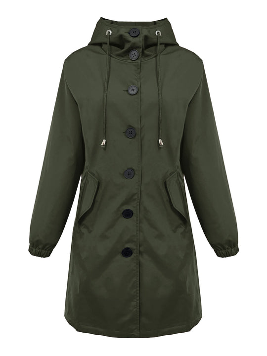 Damen nan leichter Regenparka mit Kapuze, überlanger Knopfleiste, Tunnelzug und aufgesetzten Taschen EB