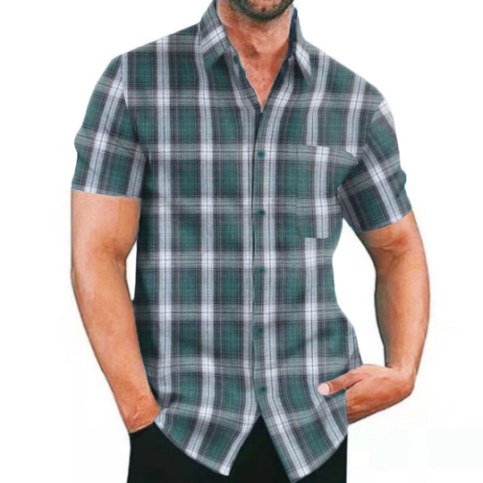 Herren Kurzarm Karohemd mit Taschen und modischem Schnitt EB