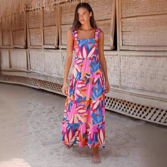 Damen Maxikleid mit voluminösem Rock und zarten Rüschendetails EB