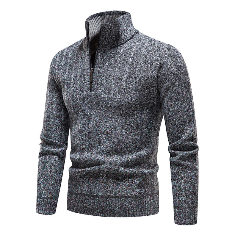 Herren eleganter Strickpullover mit kurzem Reißverschluss und strukturierter Oberfläche EB