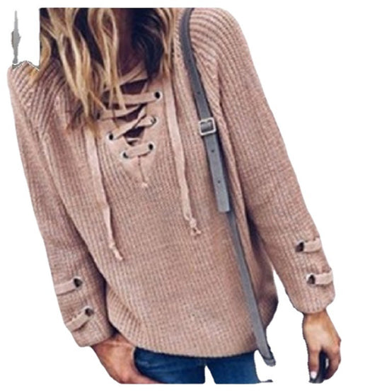 Damen Strickpullover mit Kordelzug und 3/4-Ärmeln EB