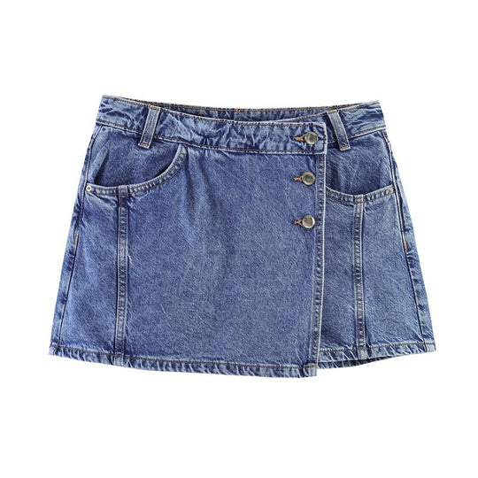 Damen Denim-Minirock im asymmetrischen Schnitt mit dekorativen Knöpfen EB