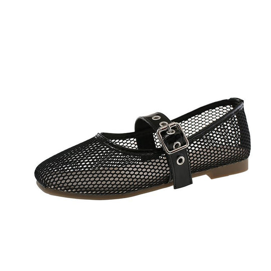 Damen Vintage Ballerinas mit dekorativem Schnallenverschluss EB