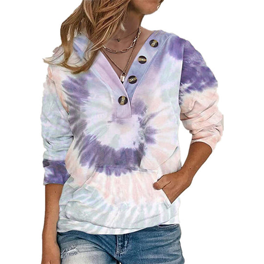 Damen lässiger Pullover mit Knopfdetails und modernem Batikmuster EB